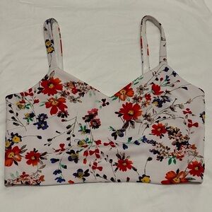 Express | White Crop Top Floral Medium
